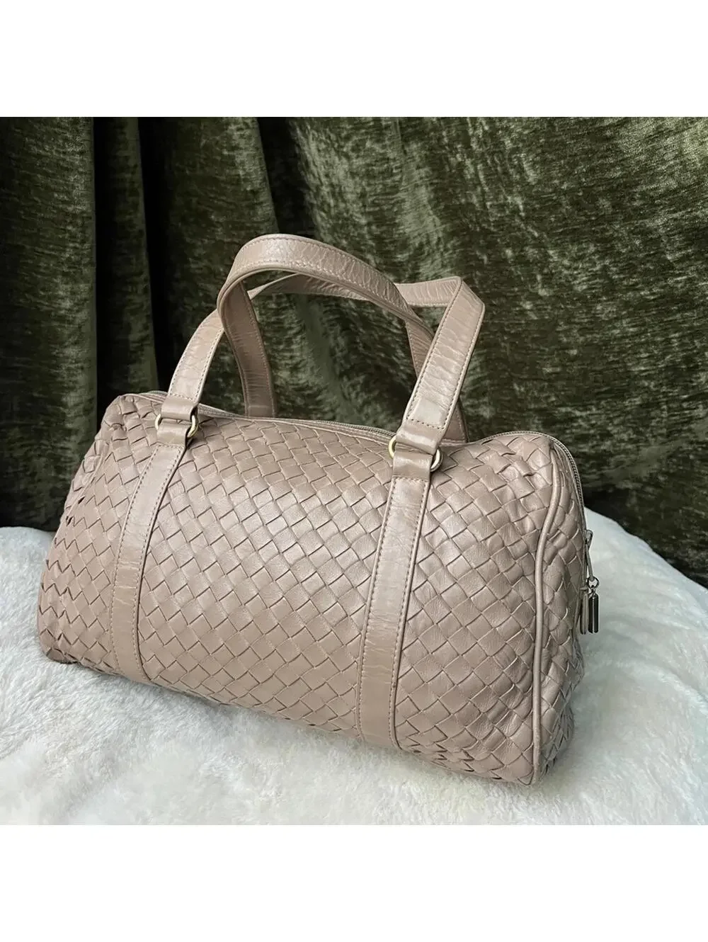 BV Style intrecciato woven leather bowler tan beige  Satchel Handbag Meyers VTG
